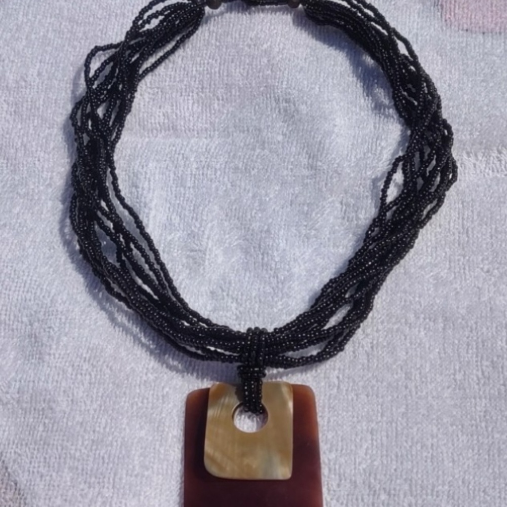 Seashell Abalone Black Beaded Toggle Necklace - image 2